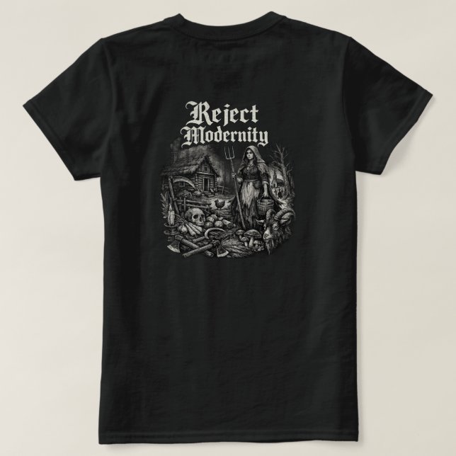 Camiseta Escura Rejeitar Modernidade (Verso do Design)