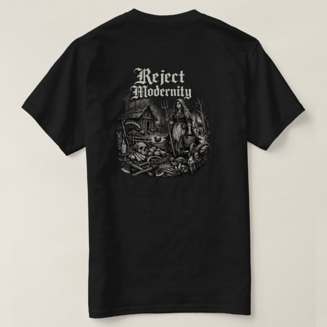 Camiseta Escura Rejeitar Modernidade (Verso do Design)