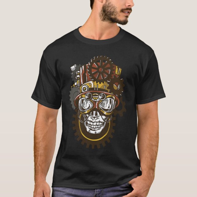 Camiseta Escuridão do Caveira Steampunk Estranho Divertido (Frente)