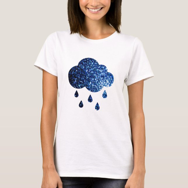 Camiseta Escuro Azul brilha com nuvem de chuva cintilante (Frente)