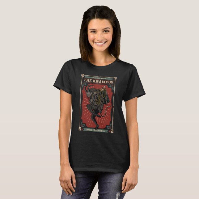 Camiseta Escuro Natal Folclórico Demônio Krampus Saco de Br (Frente Completa)