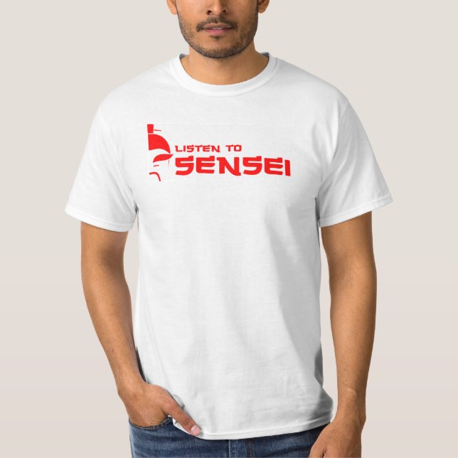 Camiseta Escute Sensei (branco/vermelho) (Frente)