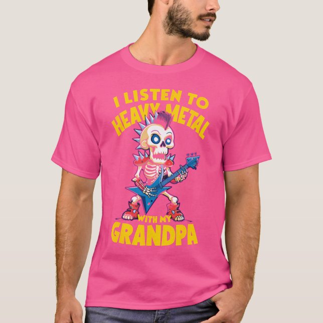 Camiseta Escuto O Metal Pesado Com O Esqueleto Do Meu Avô P (Frente)