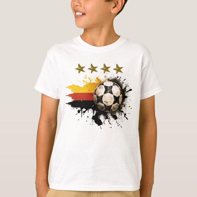 Camiseta Esfera de futebol com bandeira alemã e quatro estr (Frente)