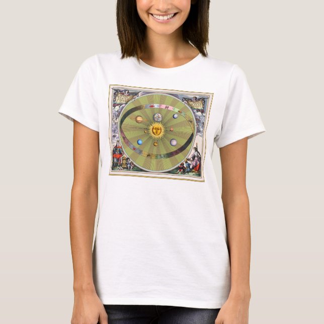 Camiseta Esferas celestiais antigas: Sun e planetas (Frente)