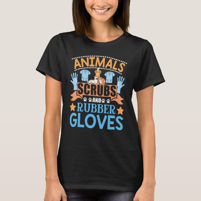 Camiseta Esfregões De Animais E Luvas De Borracha Vet Tech  (Frente)