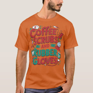 Camiseta esfregões de café e luvas de borracha