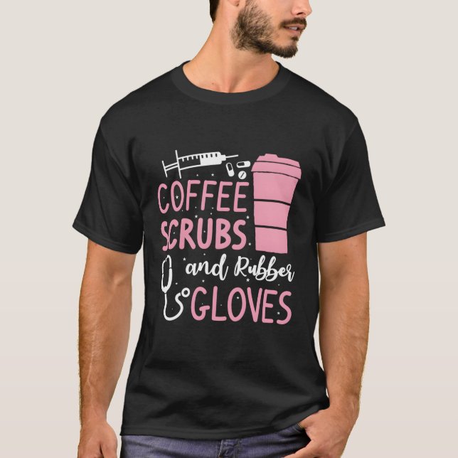 Camiseta Esfregões De Café E Luvas De Borracha Doces (Frente)