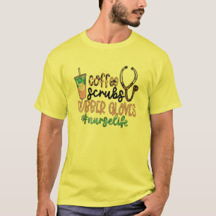 Camiseta Esfregões De Café E Luvas De Borracha Para Nurse