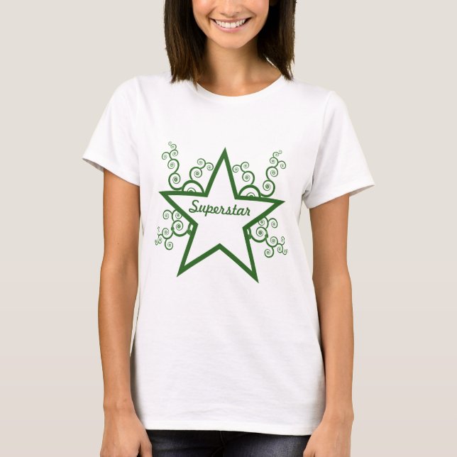 Camiseta Esfregões Superstar, Camisa-Damas, Verde-Floresta (Frente)