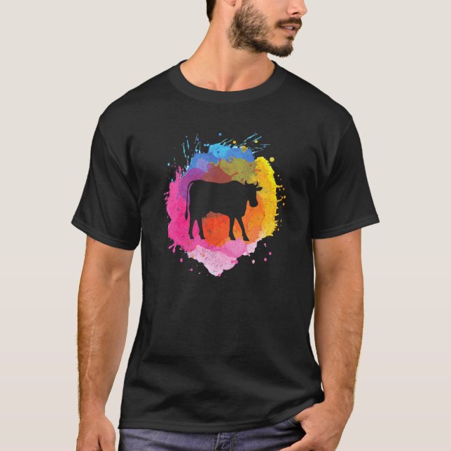 Camiseta Esguicho de aguarela retrô de vaca (Frente)
