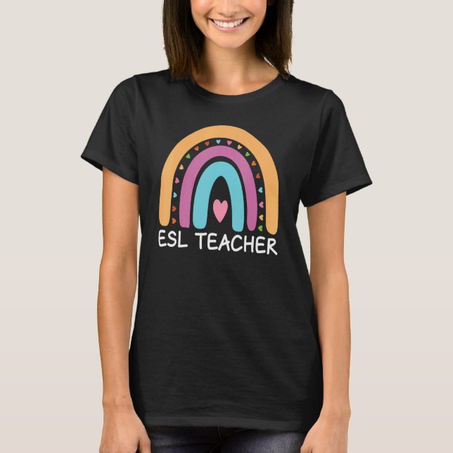 Camiseta ESL Teacher Boho Rainbow Back To School Appreciati (Frente)
