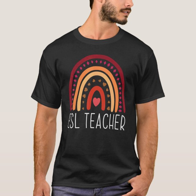 Camiseta ESL Teacher Boho Rainbow Back To School Appreciati (Frente)