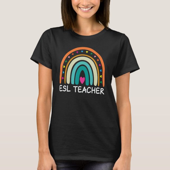 Camiseta ESL Teacher Boho Rainbow Back To School Appreciati (Frente)