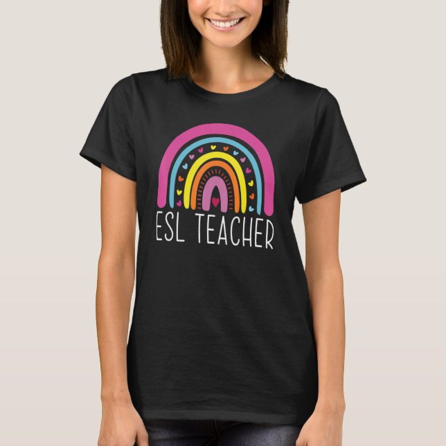 Camiseta ESL Teacher Boho Rainbow Back To School Appreciati (Frente)