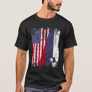Camiseta Esloveno Roots Half American Flag Eslovênia