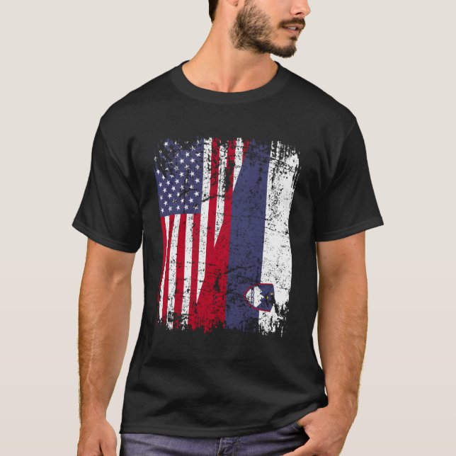 Camiseta Esloveno Roots Half American Flag Eslovênia (Frente)