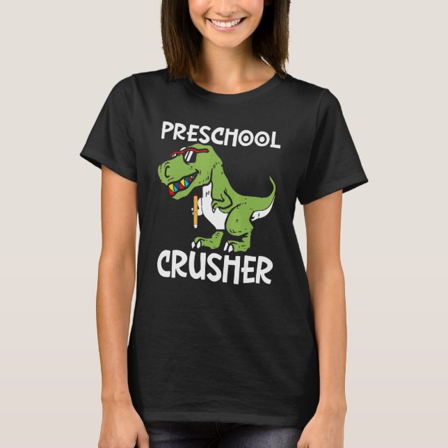 Camiseta Esmagador Pré-Escolar De Volta À Escola Rex Dinosa (Frente)