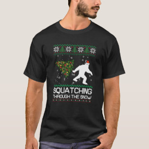 Camiseta Esmagando Através Do Sasquato De Natal Feio Da Nev