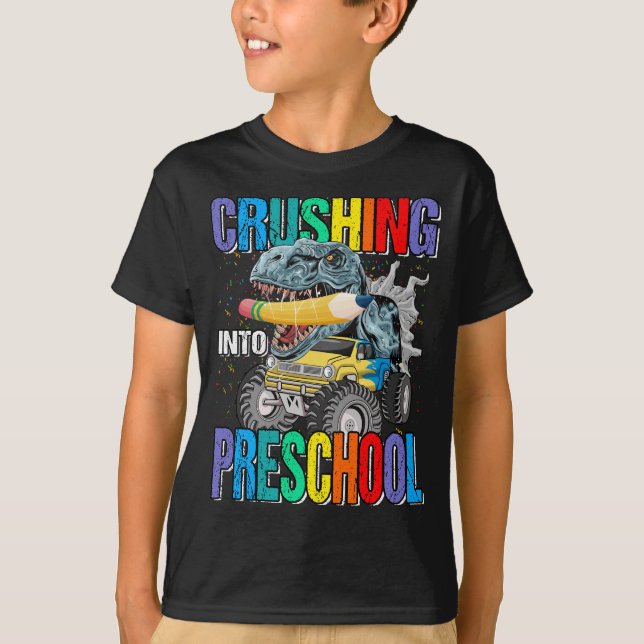 Camiseta Esmagando na Pré-escola Monstro Dinossauro de Cami (Frente)