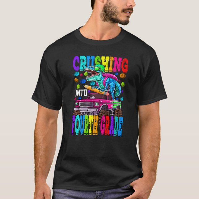 Camiseta Esmagando No Dinossauro Monstro De Caminhão De Qua (Frente)
