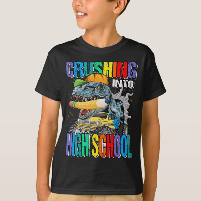 Camiseta Esmagando No Dinossauro Monstro Do Segundo grau (Frente)
