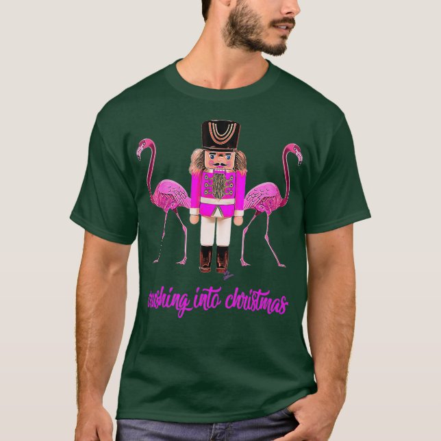 Camiseta esmagando o crocodilo de natal flamingo rosa (Frente)