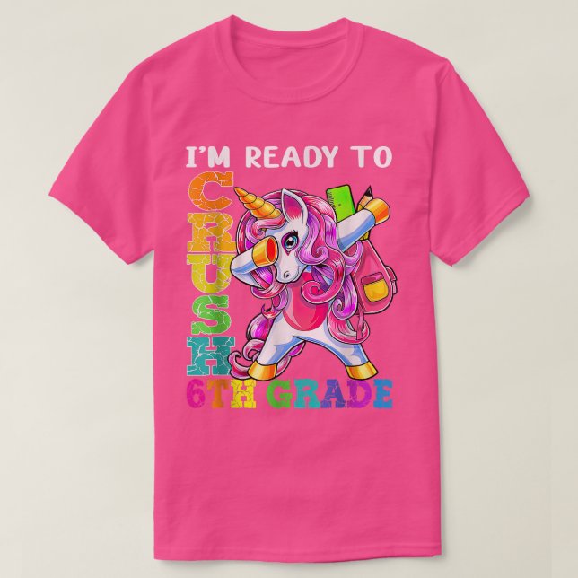 Camiseta Esmagar 6 Dabbing Unicorn De volta à escola (Frente do Design)
