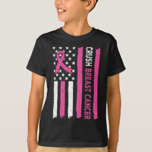 Camiseta Esmagar a consciência do Cancer Mama Friso Rosa Fr