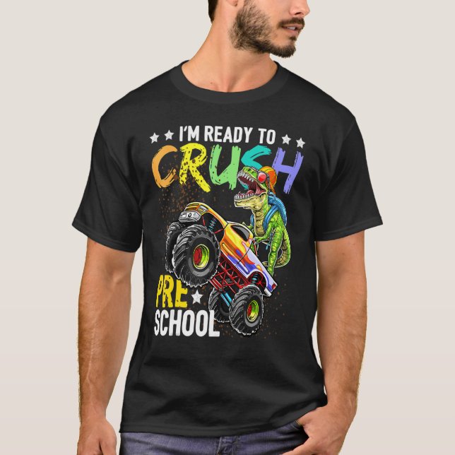 Camiseta Esmagar O Monstro Do Dinossauro De Volta A Sch (Frente)