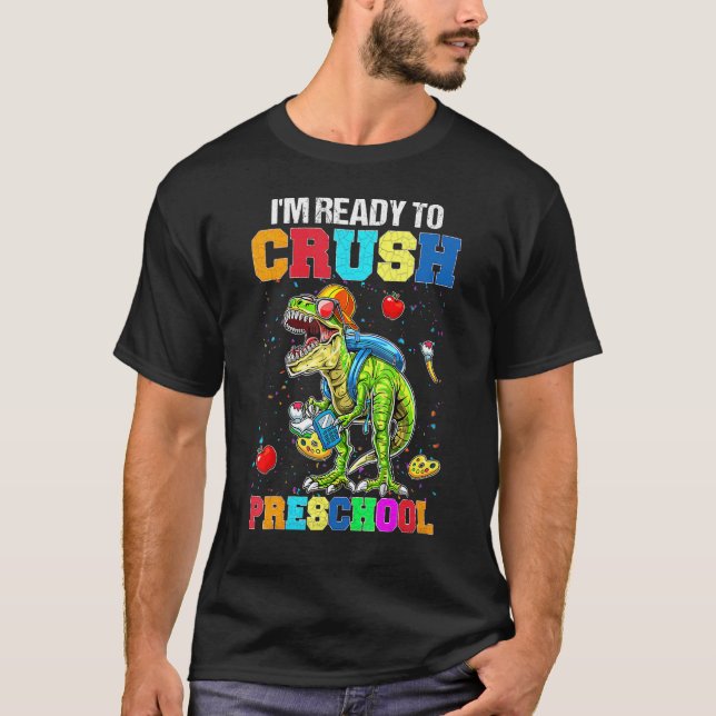 Camiseta Esmagar O Monstro Do Dinossauro De Volta A Sch (Frente)