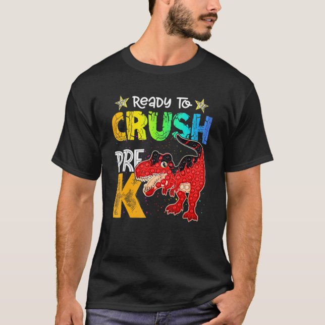 Camiseta Esmagar Pré K Dinossauro Rex Pop Ti Fidget De Volt (Frente)