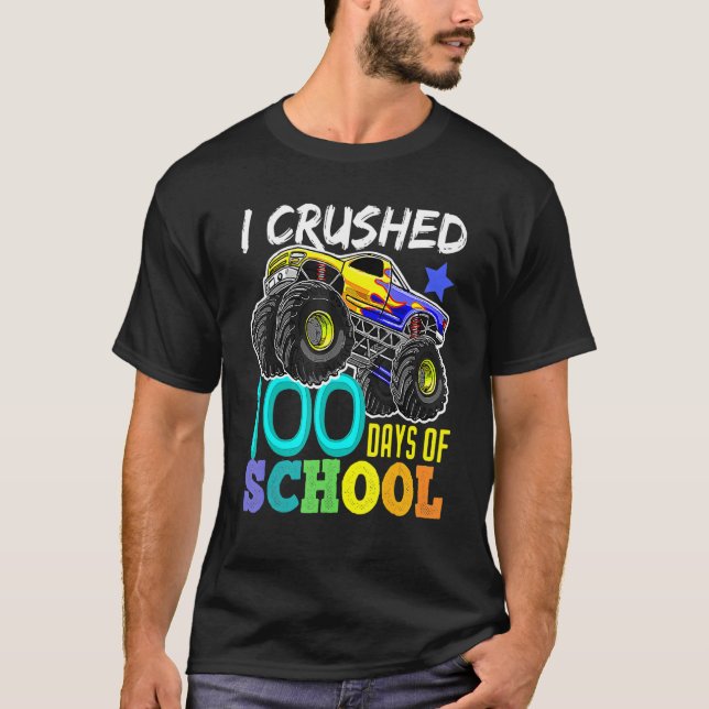 Camiseta Esmagei 100 Dias De Caminhão Monstro De Meninos Es (Frente)