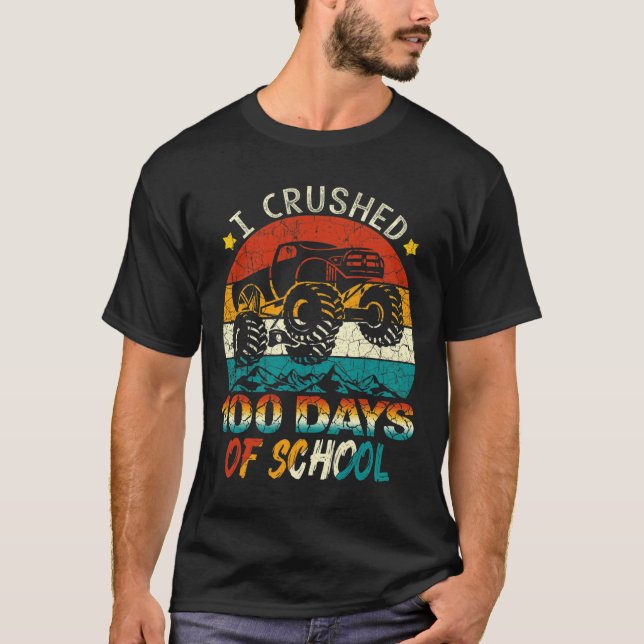 Camiseta Esmagei 100 Dias De Crianças De Caminhão De Monstr (Frente)