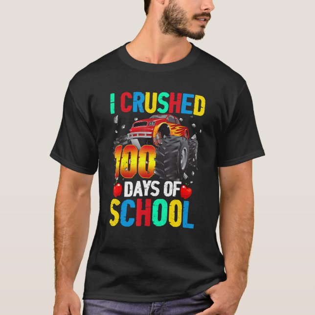 Camiseta Esmagei 100 Dias de Crianças de Caminhões de Monst (Frente)