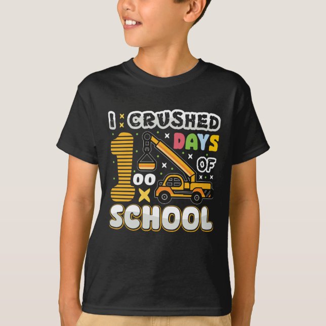 Camiseta Esmagei 100 dias de grua amarela escolar (Frente)