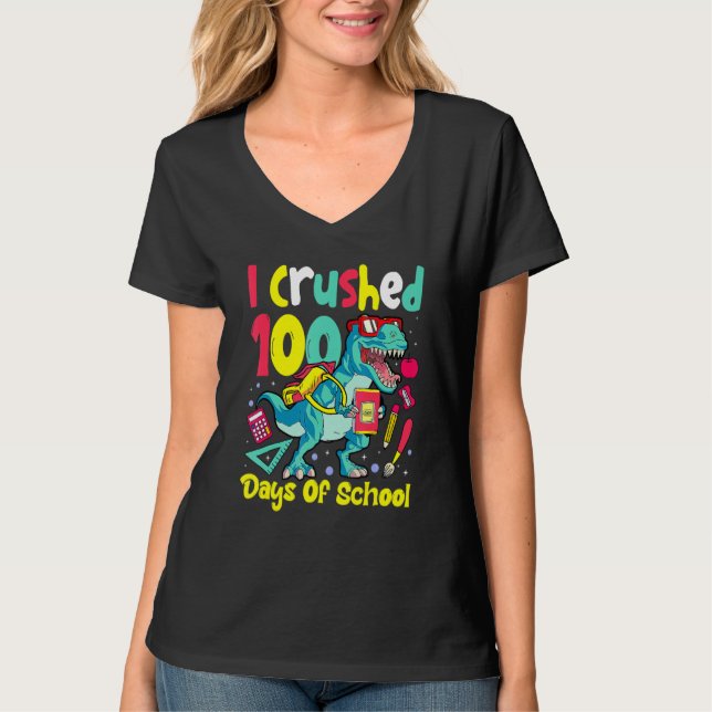 Camiseta Esmagei 100 Dias De Meninos Dinossauros Da Escola (Frente)