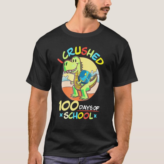 Camiseta Esmagei 100 Dias De Meninos Escolares De Dinossaur (Frente)