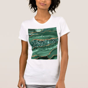 Camiseta Esmeralda Verde Dourada Marble Nome Personalizado 