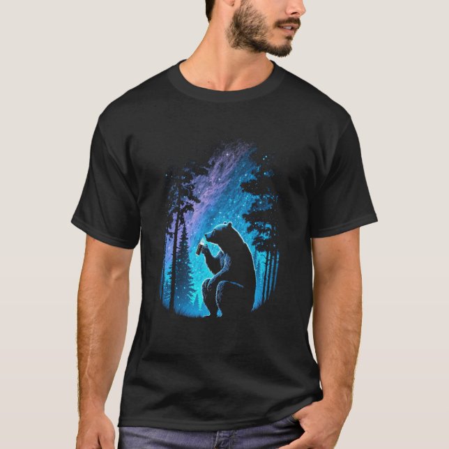 Camiseta Esoteric Bear drinking Beer Night Forest  4 (Frente)