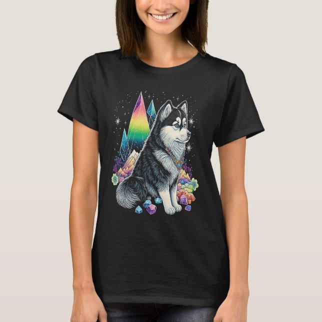 Camiseta Esoteric Husky Dog Crystals Cute Illustration (Frente)
