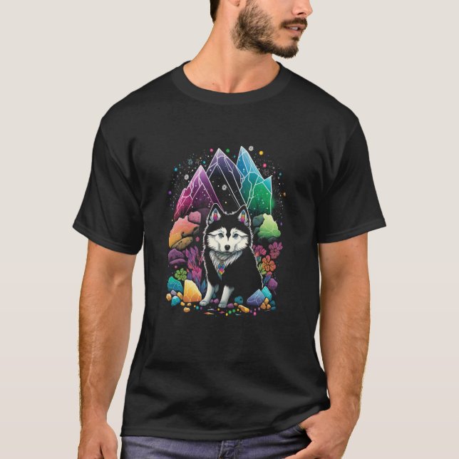 Camiseta Esoteric Husky Dog Crystals Cute Illustration (Frente)