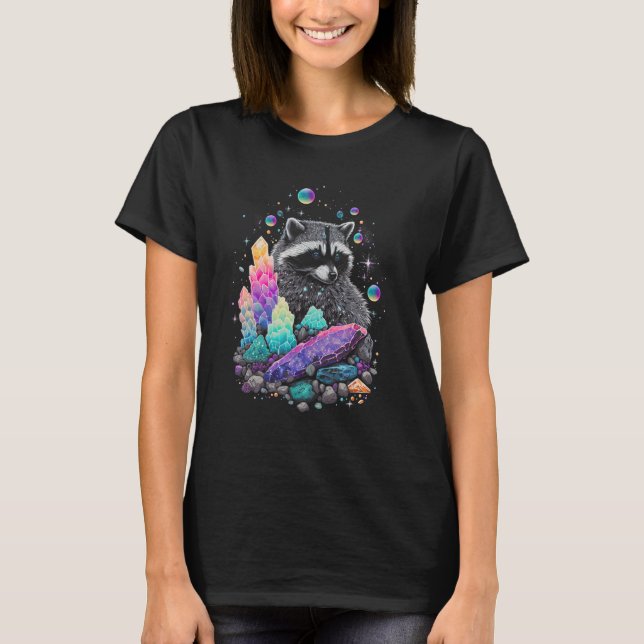 Camiseta Esoteric Racoon Pet Art Crystals Cute Illustration (Frente)