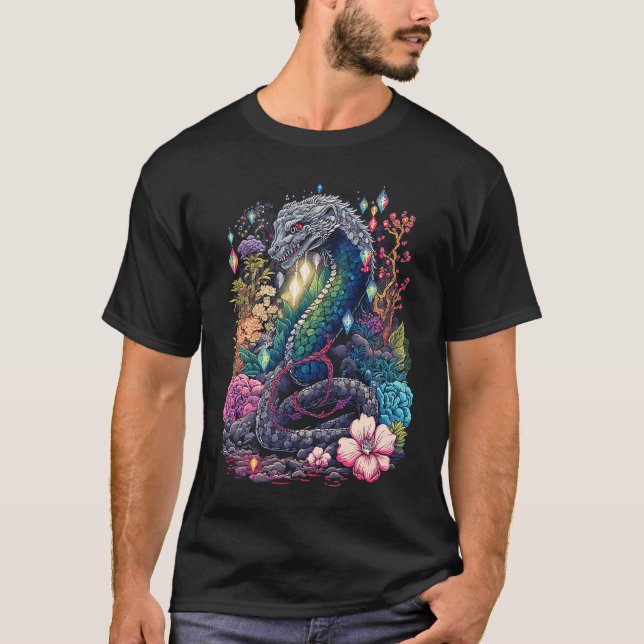 Camiseta Esoteric Snake Crystals Cute Illustration (Frente)