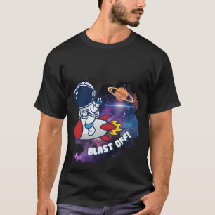 Camiseta Espacial de Astronauta Fofo em Foguete Pr