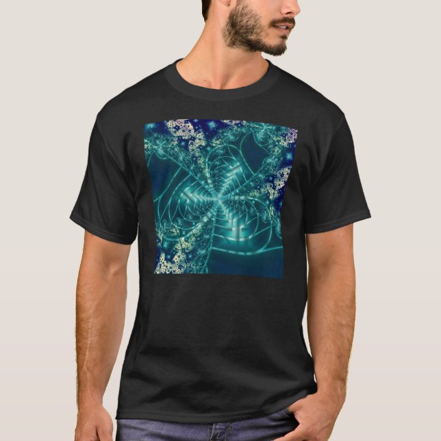 Camiseta Espaço | Arte Fractal Azul e Branca (Frente)