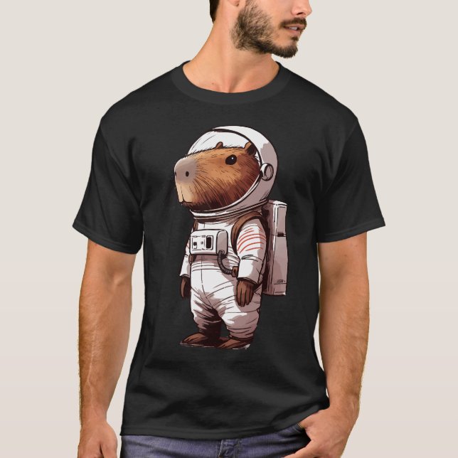 Camiseta Espaço Astronauta de Capybara Engraçado (Frente)