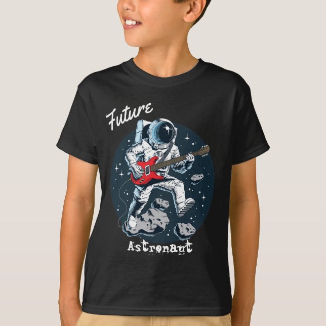 Camiseta Espaço Astronauta Futuro Tocando Violão Legal (Frente)