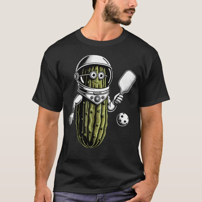 Camiseta Espaço Astronauta Picles Jogando Pickleball Picles (Frente)