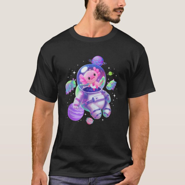 Camiseta Espaço Axolotl Cute Kawaii Pastel Gótico Engraçado (Frente)